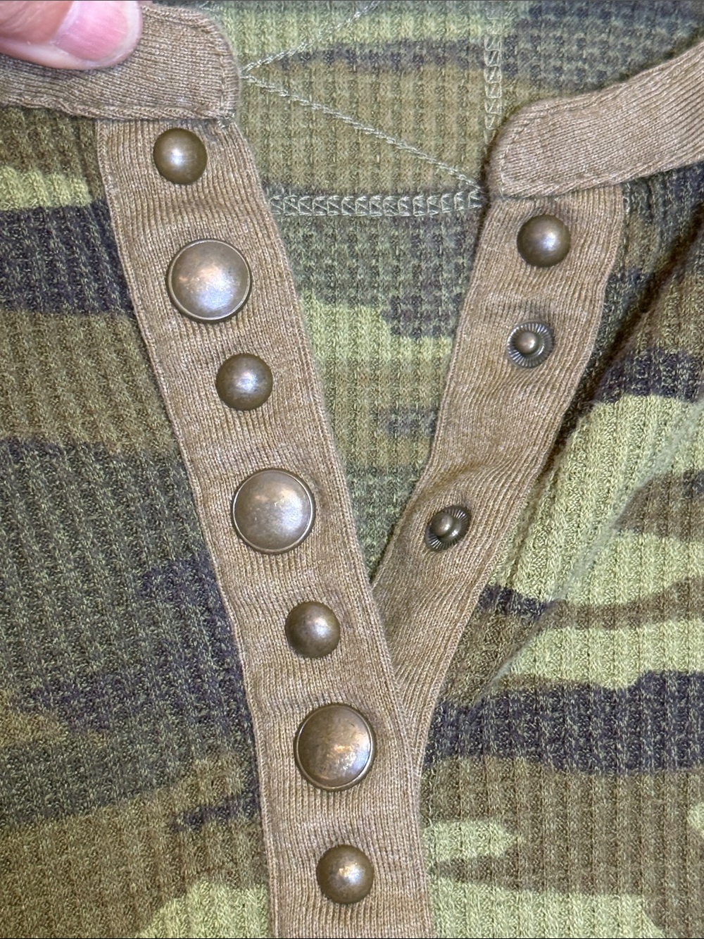 We The Free Olive Camo Henley Waffle Long Sleeve Top - Picture 4 of 10